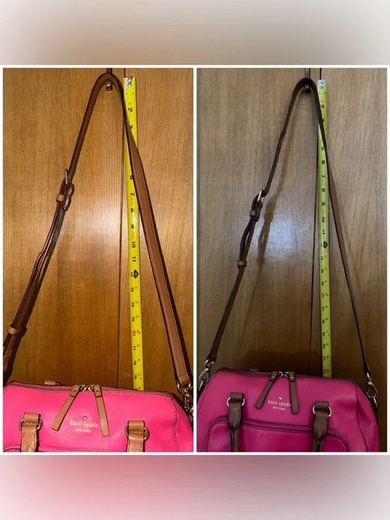 Kate Spade Pink Leather Satchel Crossbody Bag Brown Top Handles - Picture 5 of 16